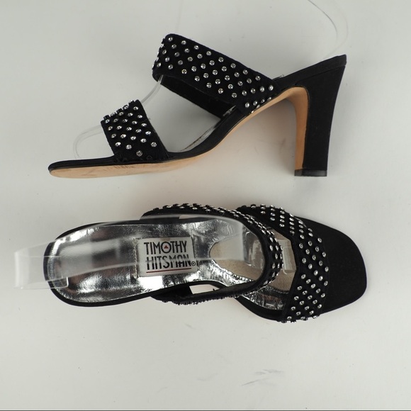 Timothy Hitsman sz 6.5 black crystal studded heels - Picture 6 of 8
